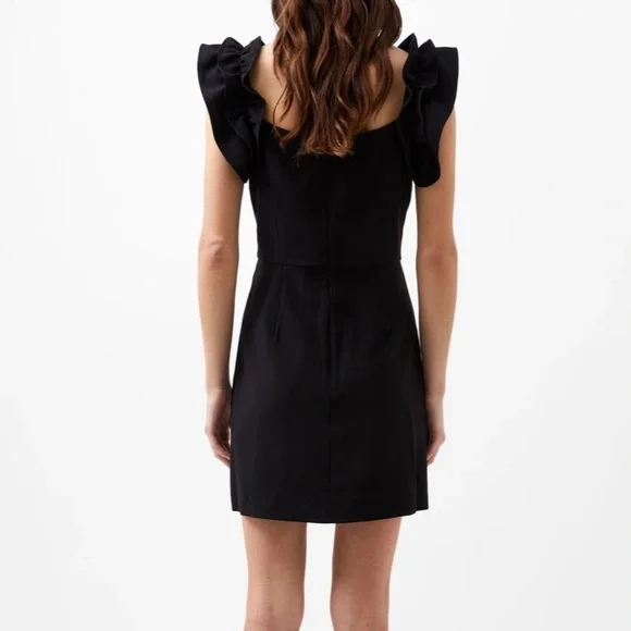 NEW FRENCH CONNECTION Womens Black Sleeveless Mini Ruffle Fit Dress LBD - Picture 9 of 16